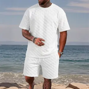 Trendy Men's Plaid Short Set—A Casual Summer Ensemble Featuring A Short-Sleeve Shirt Paired With Shorts, Ideal For Both Everyday Wear And Athletic Activities.