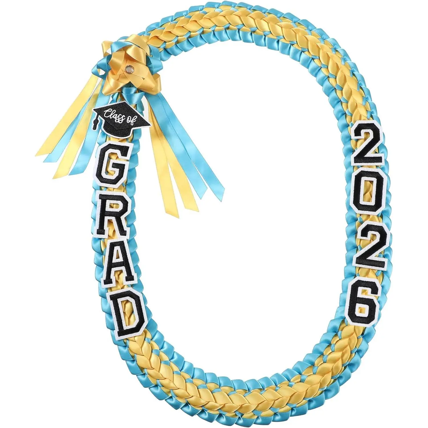 Class of 2025 Graduation Ribbon Lei Set, 47.2in Lightweight Double-Braided Polyester Accessory with Grad Cap Patch & Glitter Pins for Ceremony & Photo Shoots, Decoration, School, Double Braids, Alphanumeric, Brightening, Unisex, Doctorate Graduates, 47.2