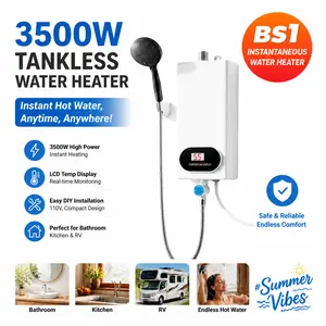 3500W Tankless Water Heater with Shower Head, Instant Hot Water, LCD Temperature Display, Compact Electric Heater for Bathroom Kitchen RV, Easy Install 110V#SummerVibes