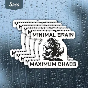 5Pcs Chaos Skate Godzilla "Minimal Brain, Maximum Chaos" Waterproof Vinyl Sticker, Self-Adhesive Decal, Sticker Decals, Suitable For Water Bottles, Laptops, Cars, Tablets, Ideal For Dinosaur Fans, Skateboarders And Chaos Enthusiasts