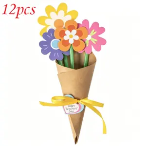 12-Piece DIY Sunflower Bouquet Kit, Includes Colorful Paper Flowers, Cards, Tags, Ribbons, Perfect for Holidays, No Vase Included