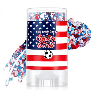 Red White Blue Glitter Stick for Eyes Face & Body, Chunky Glitter Eye Shadow Stick, Patriotic Makeup, Baby Powder Scent, Festival Party Sports Fan Makeup
