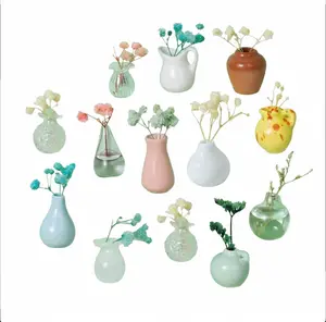 12PCS Mini Fridge Magnet Vase Set, Cute Flower Vase Refrigerator Magnets, Small Decorative Floral Vases for Kitchen Fridge, Wall Mounted Magnetic Vase with Free Artificial Flowers, Home Kitchen Aesthetic Decor