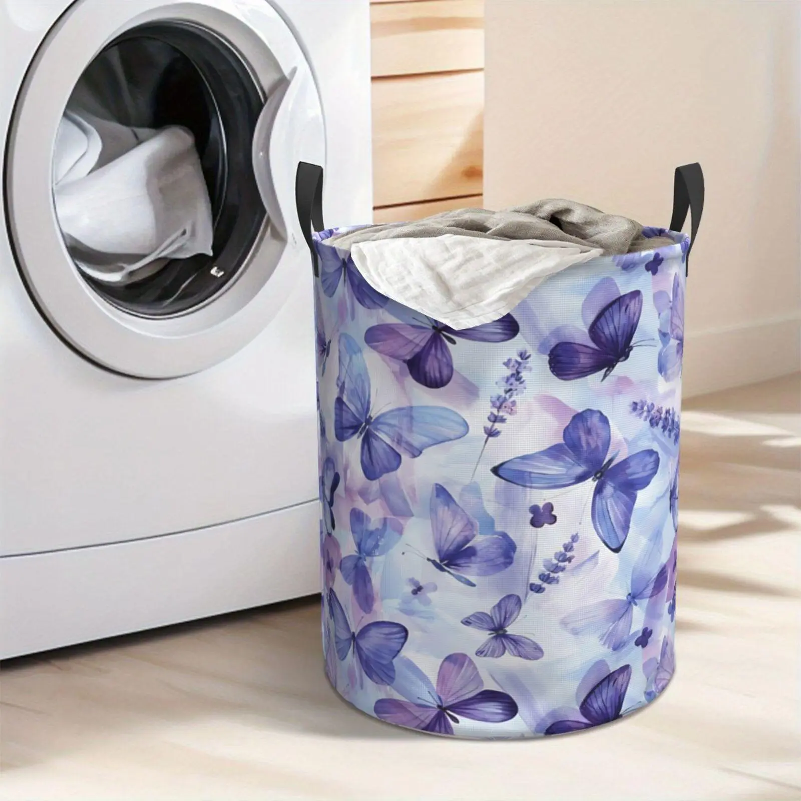 Watercolor Butterflies Laundry Hamper  Portable Storage Hamper with Sturdy Handle， Oxford Cloth， Easy to Store and Collapsible Design， Laundry Baskets