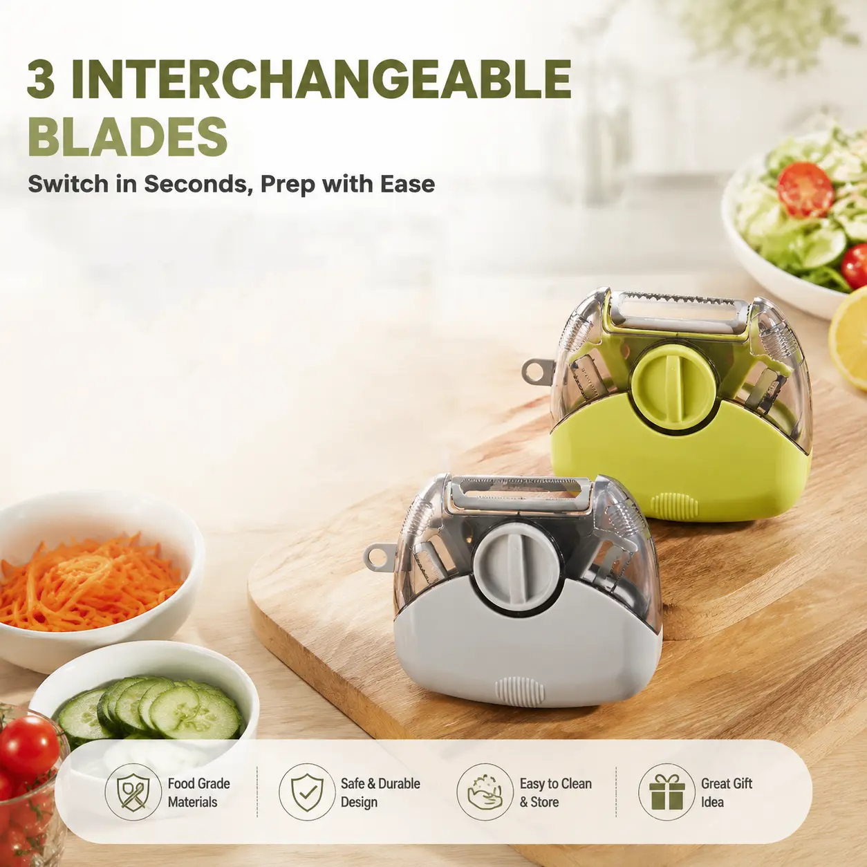 3-in-1 Stainless Steel Vegetable Peeler, Multifunctional Fruit Peeler Knife with Julienne Cutter & Scraper, Kitchen Gadget for Fruits and Vegetables