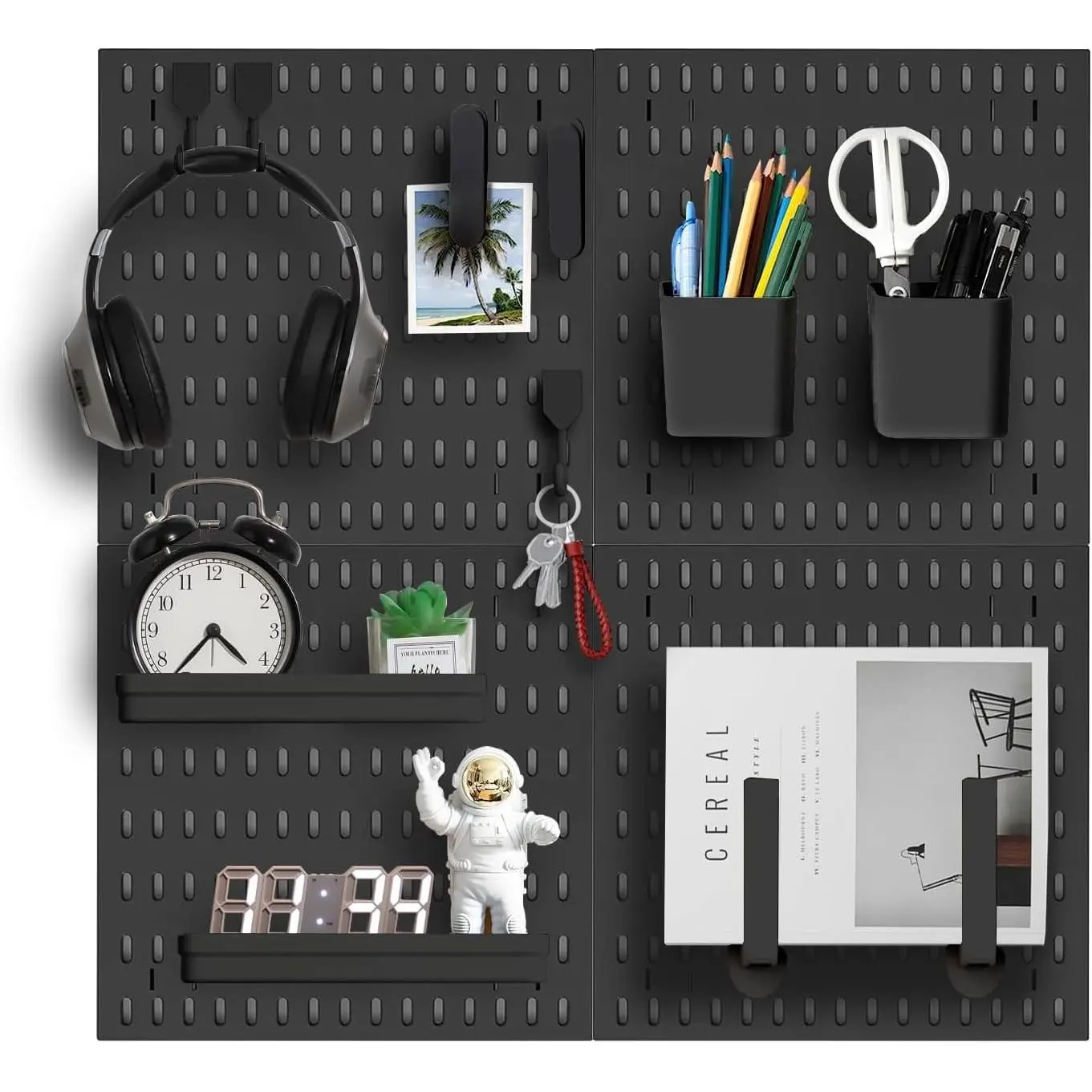 Black Versatile Pegboard Kit - Wall Tool Organizer, Tool Rack for Desk & Gaming Org, 11.8x11.8" Customizable Hanging Solutions for Home Organization