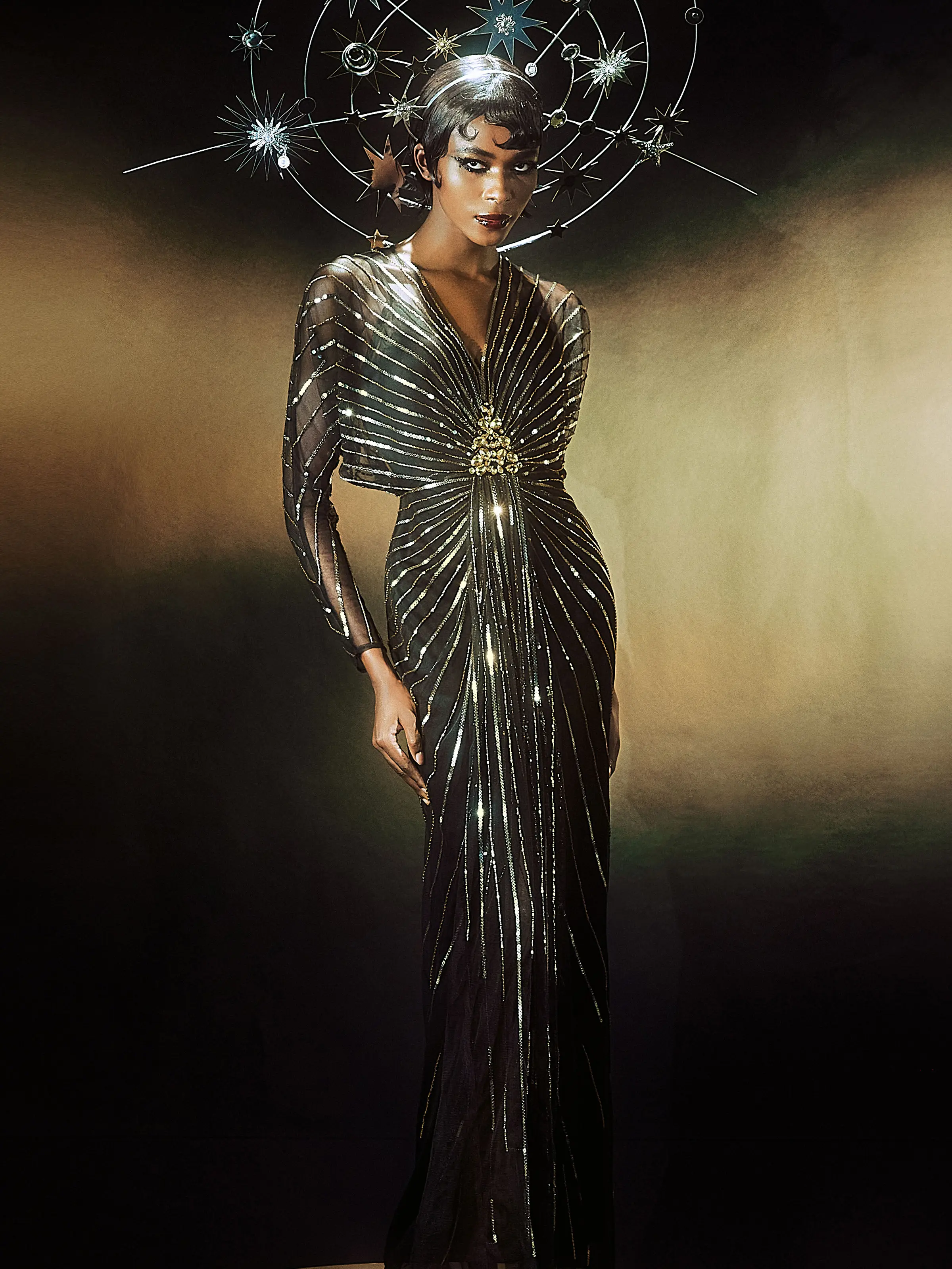 BABEYOND Zouzou Crystal-Encrusted Evening Gown with Butterfly Sleeves and Blouson Waist Design - Comfort Elegant green dress