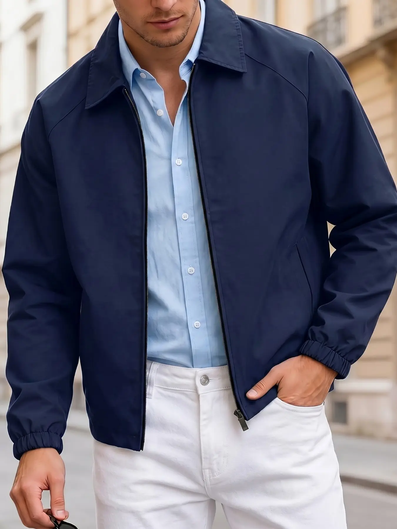 Men's Autumn Fashion Casual Solid Color Long Sleeve Coach Jacket, Loose Fitting Jacket, Plain Jacket, Coats, Simple Versatile Stylish Notch Lapel Men's Outerwear, Trendy Fall Clothing, Menswear