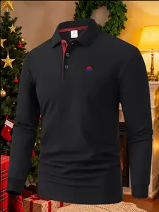 New long sleeve men's popular men's high-end long sleeve polo polo shirt showing young fashion and comfortable polo shirt lapel sports casual light business long sleeve four seasons wearable workwear wear household golf outdoor sports
