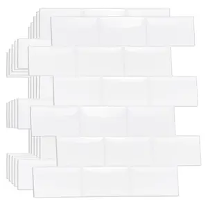 WALPLUS 20 Sheets Glossy Peel and Stick Kitchen Bathroom Backsplash Decorative Tile Sticker Stick on Subway Tile 12" x 6" Pure White Glossy Subway peel and