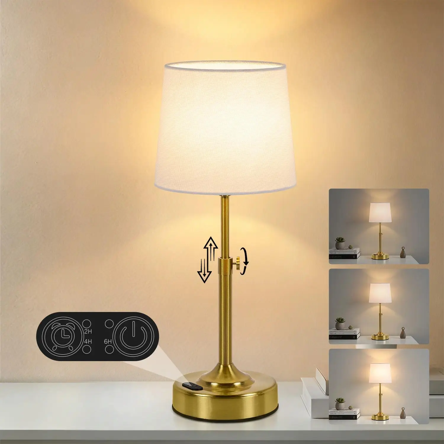 MATULSA Height Adjustable Table Lamp with Timer, Cordless Rechargeable Lamps, Dimmable Portable Table Light for Camping Restaurant, LED Wireless Lamps, Bulb Included