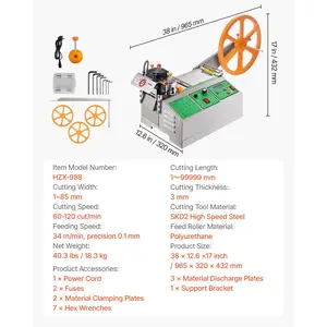 VEVOR Automatic Webbing Cutting Machine, Hot and Cold Ribbon Cutting Machine with Adjustable Temperature and LCD Display, Zipper Tapes Cutter for Nylon Webbing, Elastic Bands, Shoelaces
