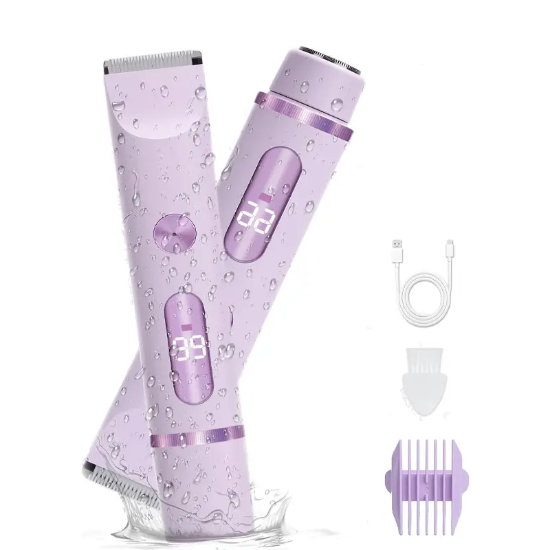 2-in-1 Women's Electric Shaver & Bikini Trimmer with LCD Cordless Painless Waterproof Dual Head Shaver for Women Private Area Face Body