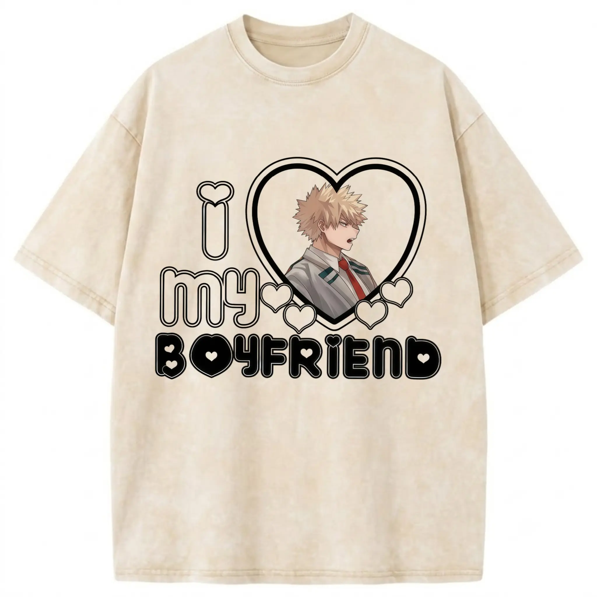 Katsuki Bakugo Acid Wash T-Shirt | "I Heart My Boyfriend" Anime Graphic Tee | 100% Cotton Vintage Style MHA Merch | Soft Breathable Unisex Crewneck (S-3XL)