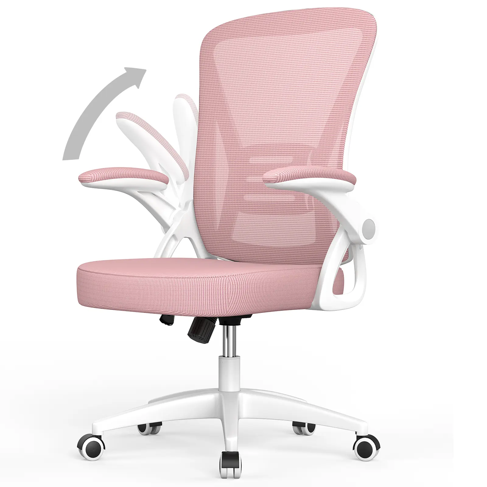 Ergonomic Desk Chair - Commercial Conference Chair, Home Office Furniture with Foldable Arms, Mesh Cover, S-Shaped Back Lumbar Support, Height-Adjustable Rocker, Durable PU Leather, 360-Degree Spin, Fire Safety Label, Assembly Required