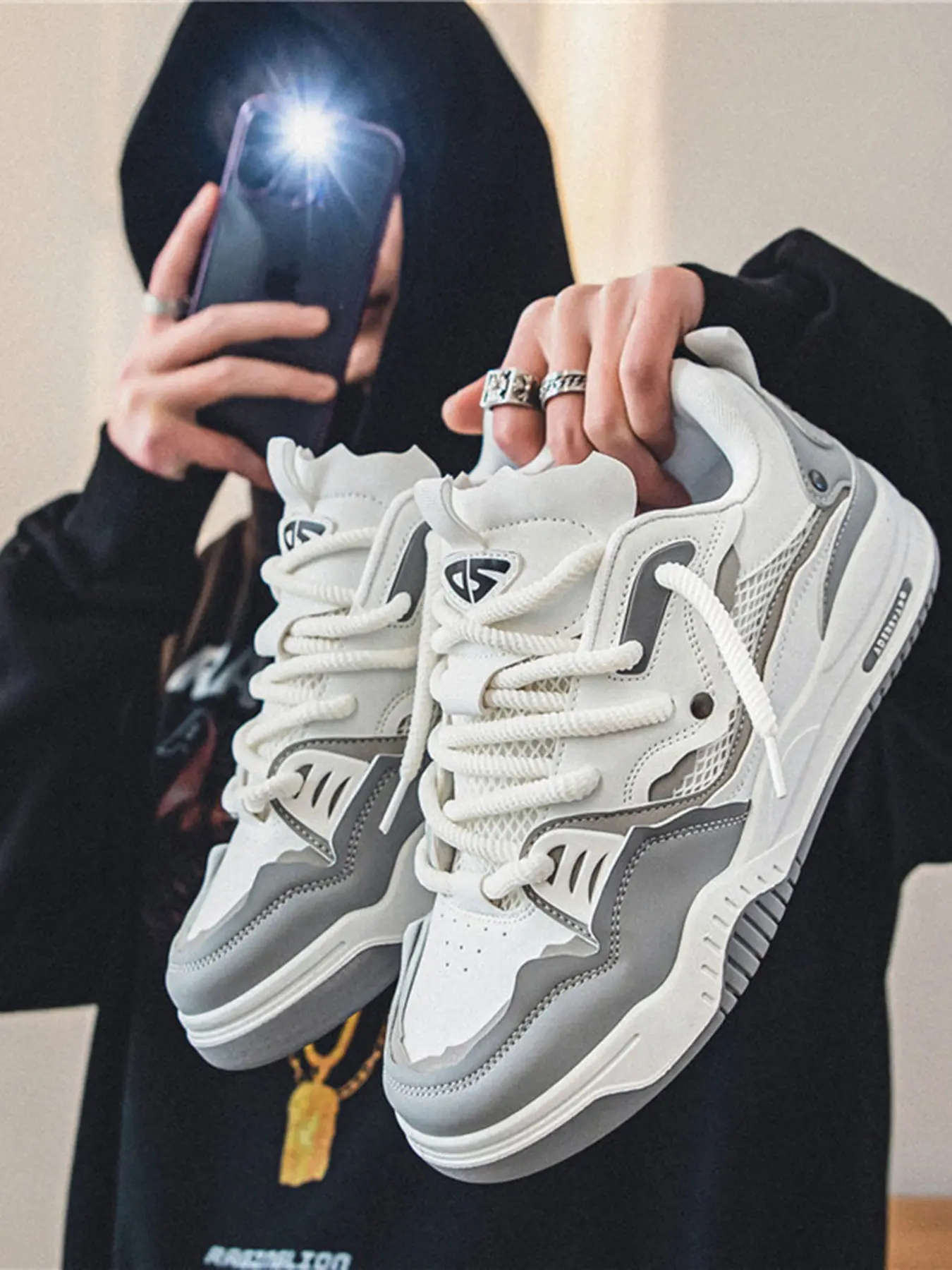 Men's Casual Bootlace Worm Lace Up Skate Shoes, Summer Outfits 2024 Letter & Patched Design Low Top Skate Shoes, Contrast Mesh Design Platform Shoes, Platform Sneakers