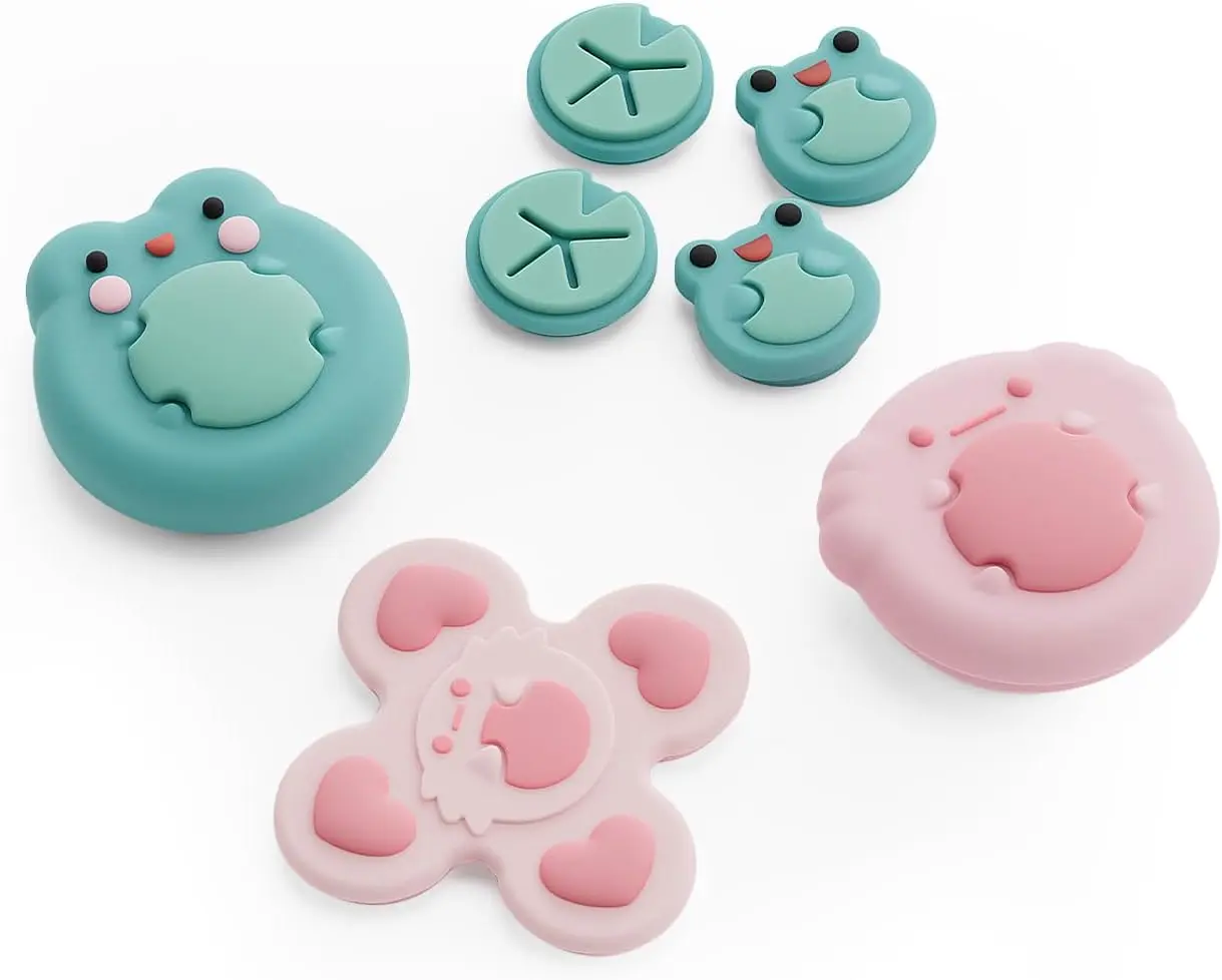 GeekShare Animal Cross D-Pad Button Caps Thumb Grip Caps Set Compatible with Switch 2, ABXY Key Buttons Sticker Cover Caps for Switch 2025, Frog & Axolotl