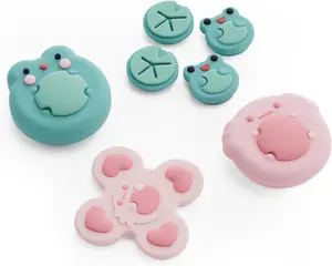 GeekShare Animal Cross D-Pad Button Caps Thumb Grip Caps Set Compatible with Switch 2, ABXY Key Buttons Sticker Cover Caps for Switch 2025, Frog & Axolotl