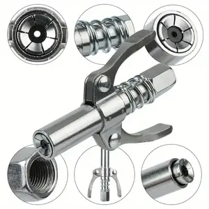 High-Pressure Self-Locking Grease Gun Nozzle Set - Stainless Steel Clamp-Type Oil Connection, Dual Handle, Flat Tip, Leakproof Seal for Auto Repair, Maintenance Tools