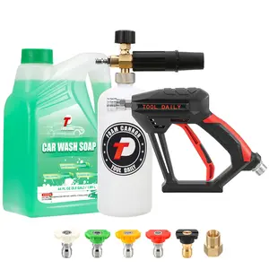 Tool Daily Short Pressure Washer Gun Car Wash Set - 64 Oz Foam Cannon, Car Wash Soap, 5 Power Washer Nozzle Tips, 1/4 Inch Quick Connect,summervibes