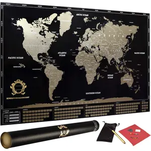 Detailed Scratch off World Map Poster - XL - Black and  Scratchable World Map - Glossy, Laminated Travel Poster - Full Accessories Kit -   Scratch off Map of the World By