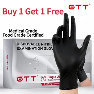 [Buy 1 Get 1 Free] 200 Count Black Nitrile Disposable Gloves | 8 Mil Thickness, Essential for Christmas Cleaning and Dining, Flexible & Form-Fitting, Chemical Protection, Industrial Grade Latex-Free, Maintenance Team Use