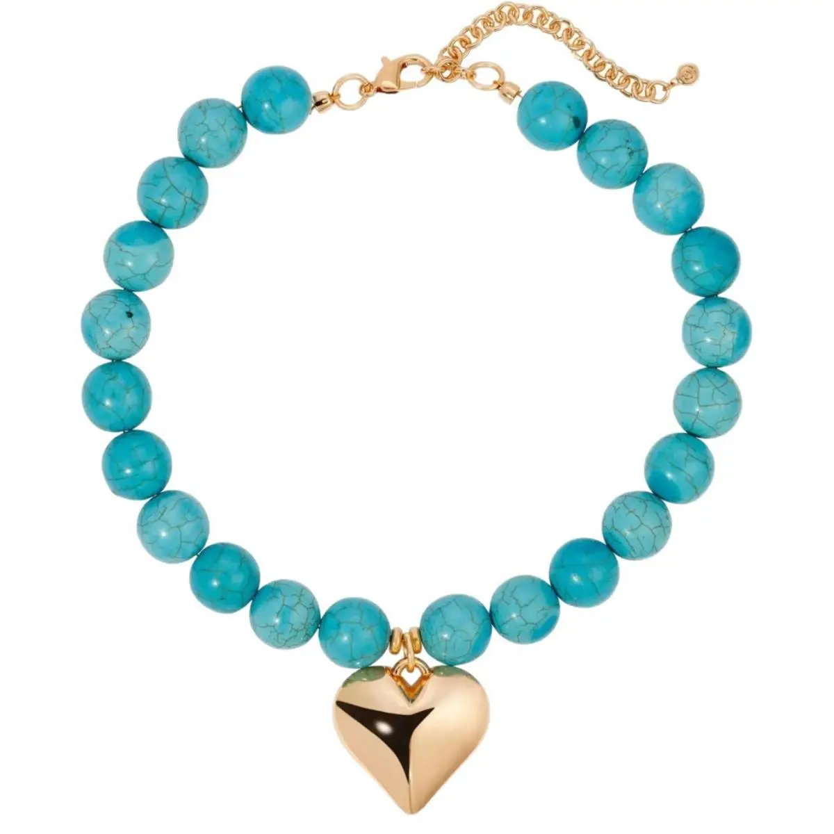 Chunky Skin-Safe Beads Heart Pendant Necklace - Natural Veined Texture Choker with Adjustable Chain, Waterproof, Wear-Resistant Natural Turquoise Romantic Gift for Women
