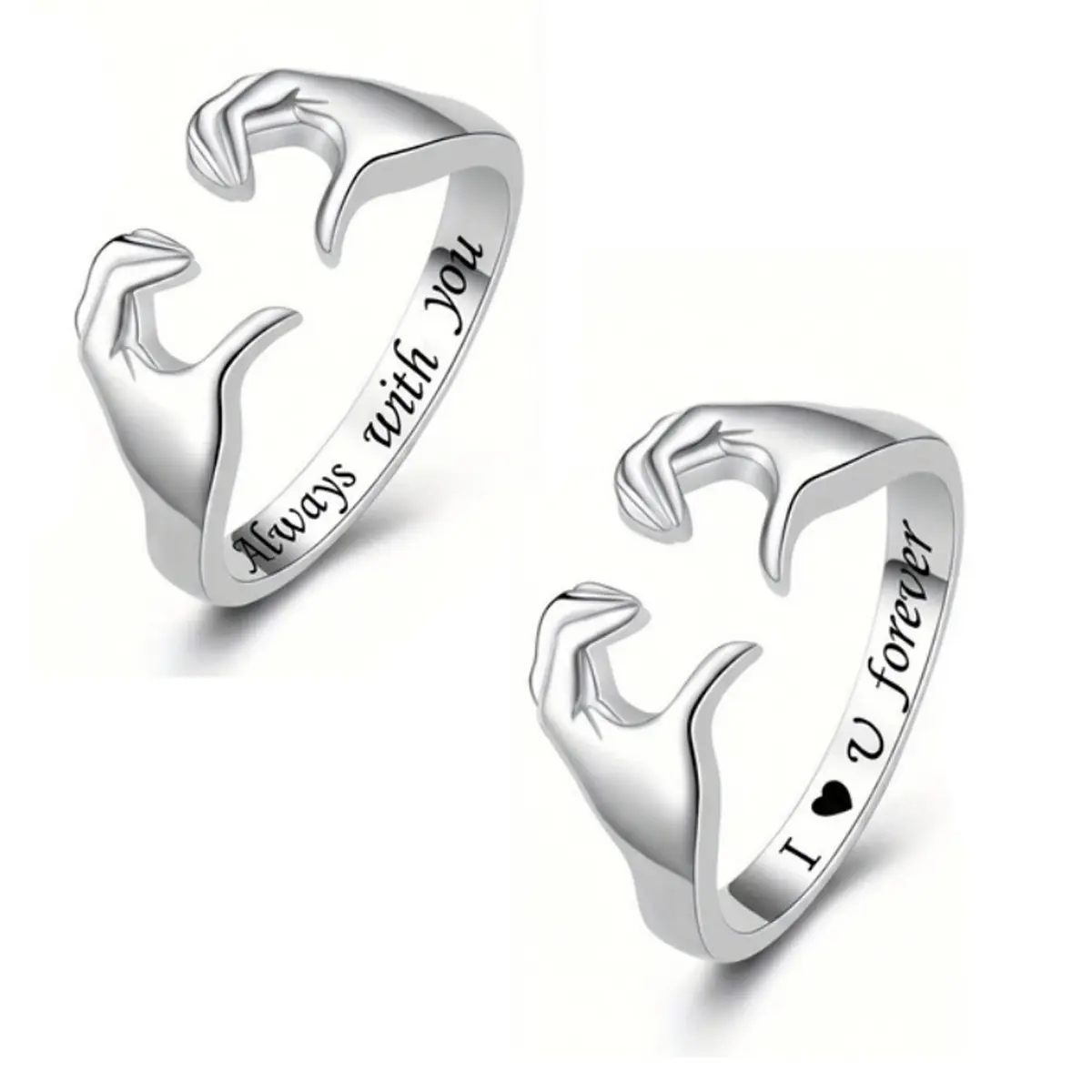 Women's 2-Piece Adjustable Hug Ring Rings - Interlocked, Interchangeable, Comfortable Fit, "Always with You" Love Symbol Jewelry Bands, Ideal Teen Girl Gifts, Interlocked Rings