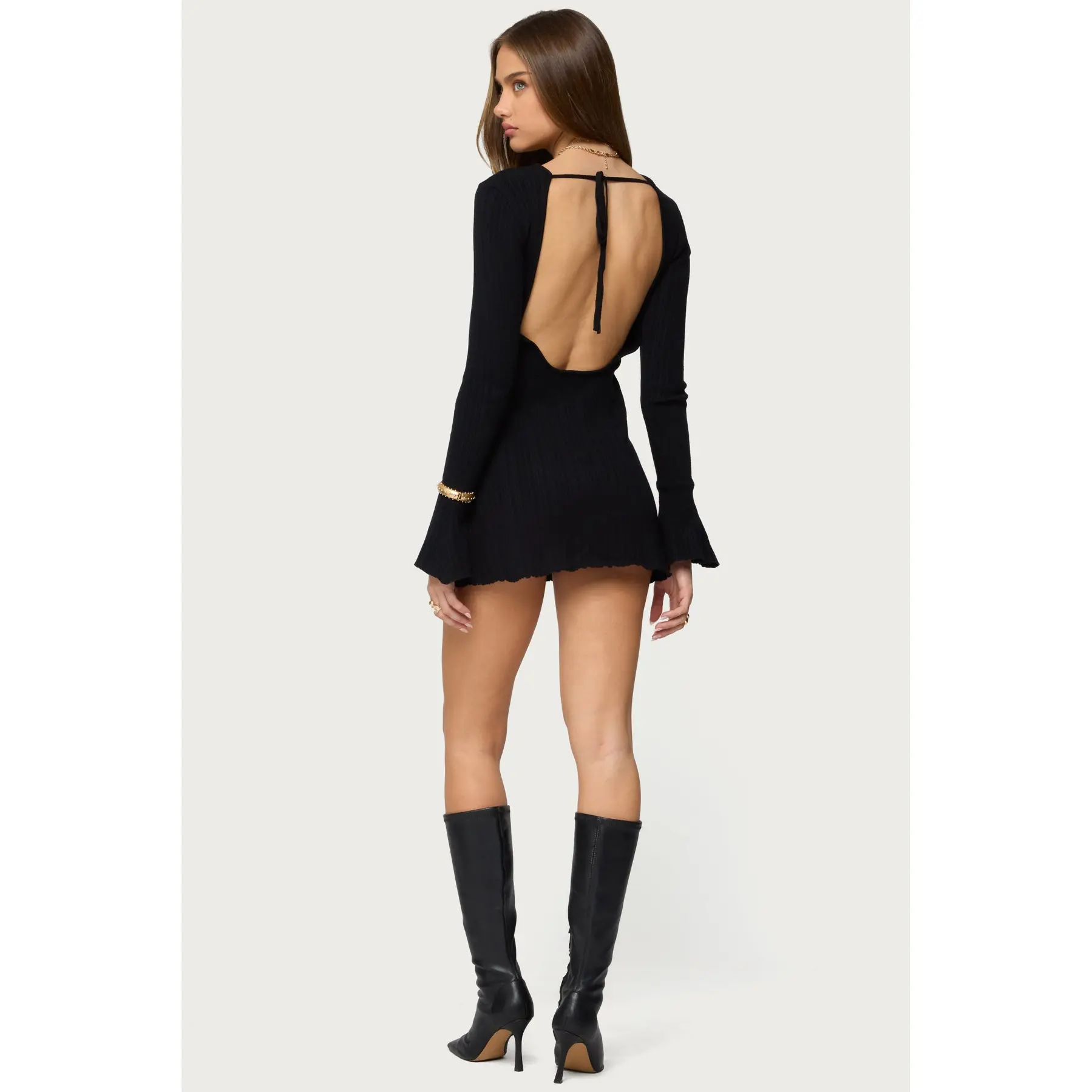 Isabel Backless Ribbed Knit Mini Dress