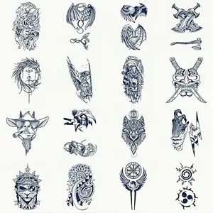 Angel Wings & Knife & Dog Pattern Temporary Henna Tattoo Sticker, Henna Designs, 16pcs/set Waterproof Long Lasting Fake Tattoo, Body Art Semi-permanent Herbal Tattoos, Tattoo Paper, Temporary Tattoo Stickers