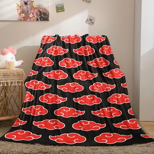 Akatsuki Red Cloud Flannel Blanket (1 Piece), Polyester Anime Ninja Print Lightweight Throw Blanket, Soft Cozy Nap Blanket for Couch & Bed, Ideal Gift for Naruto Fans