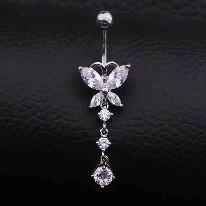 Casual Rhinestone Decor Butterfly & Flower & Heart Design Belly Button Ring, Navel Piercing Body Jewelry Accessory, Classic Fashion Accessories for Party, Club