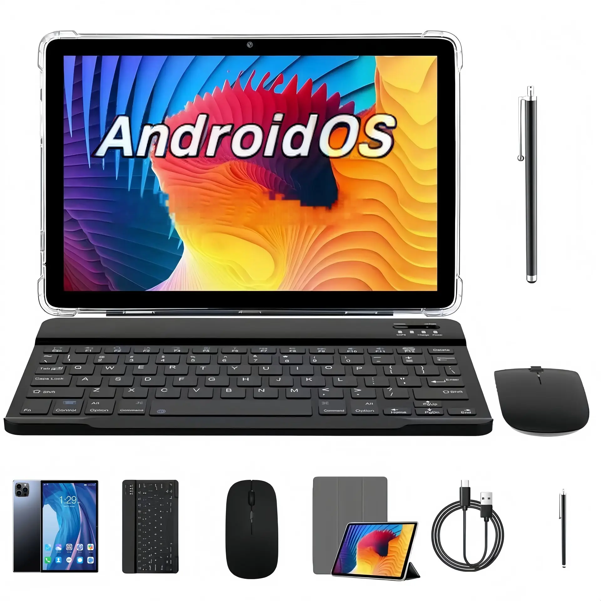 10.1-Inch 2-In-1 Tablet, Dual Sim, Insertable Sim Card, Optional Keyboard Mouse Stylus, 6000mah Long Battery Life, 6gb+128GB Memory, Touchscreen Android Tablet