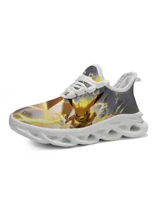 Pikachu Theme Kids' Sports Shoes, Unique Print Fashion, Q Version Anime Art Design, Vibrant Lightning Pattern Laces, Trendy for Young Fans