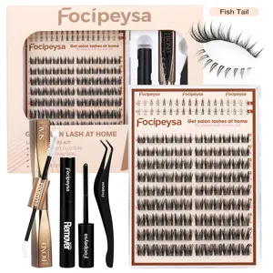 Focipeysa FishTail Lash | Manga Wispy Lash Clusters | Natural Volume Clusters | Ultra-Dense Waterproof, Last all Day Long Wear, Beginner Friendly | D-Curl DIY Cluster Lashes | Achieve Salon-Perfect Flawless Eyes at Home