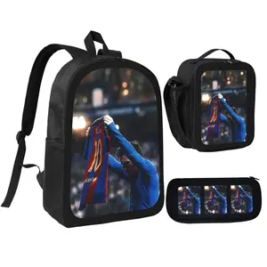 Football Star Messi56 backpack 3Pcs forTeen Girls Boys School Bookbag with LunchboxPecil box, office travel bag Best Gift