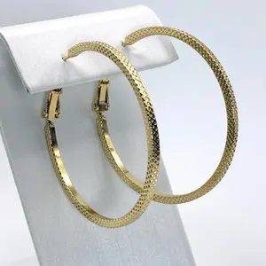 14K Gold Plated Textured Hoop Earrings – Medium Gold Hoops