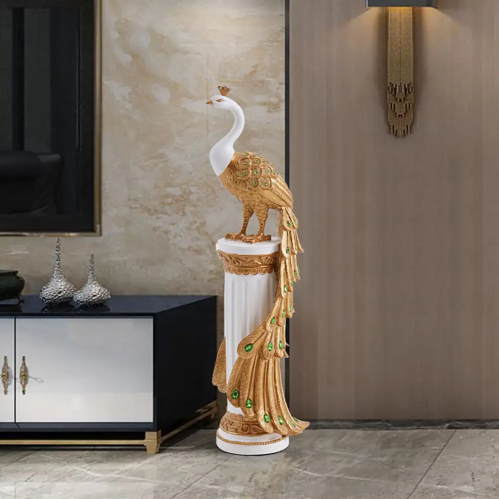 Homary 27.6" Large Glam Resin Peacock Floor Statue - Modern Home Decoration Item, Interior Decoration Accessory for Living Room (White & Gold), Statues, Decoration Items Home Decore Decorative Figurines,dorm decor,dorm room decor