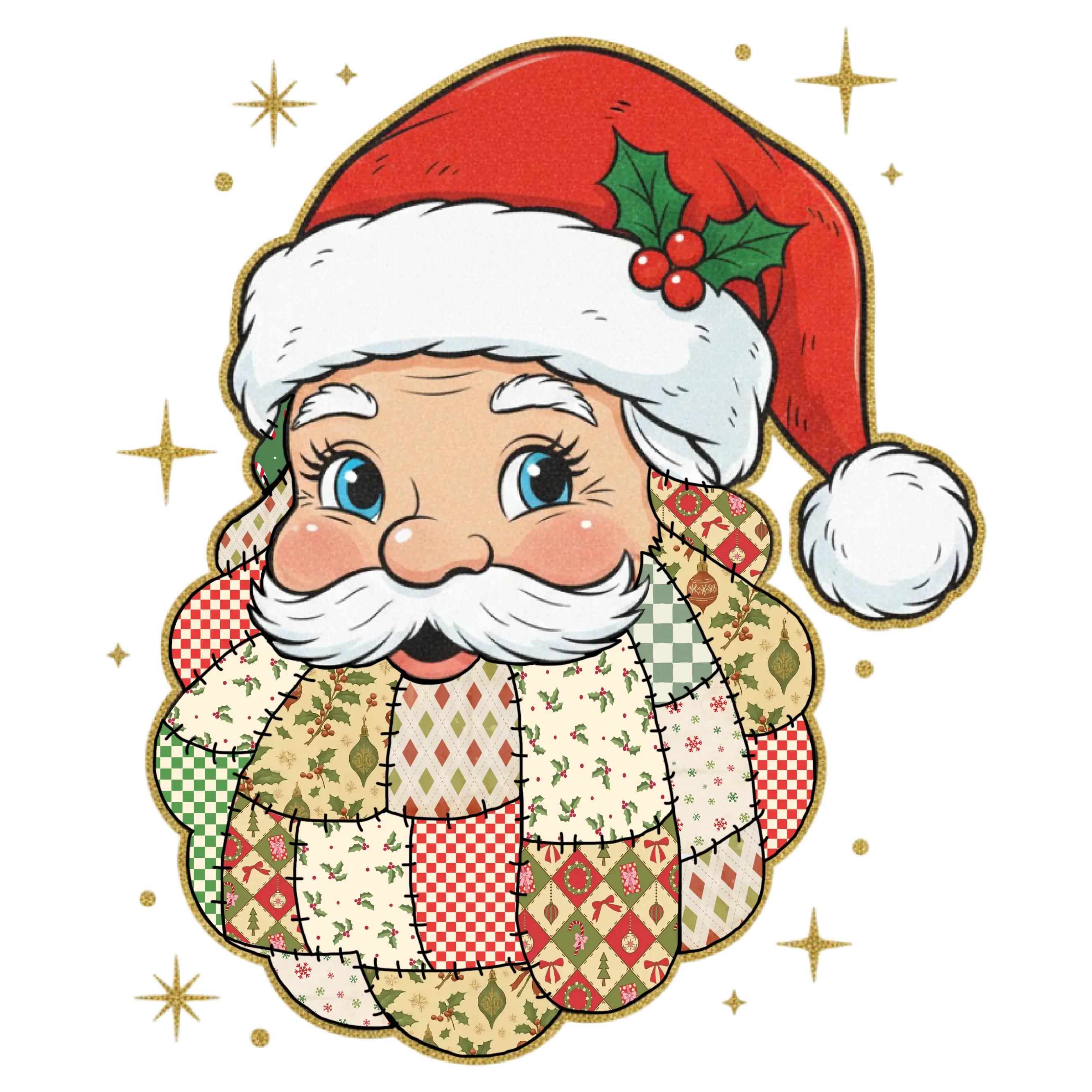 Quilted Patchwork Christmas DTF Heat Transfer Sheets - Vibrant Specialty DIY Supplies for Crafts, Festive Decorations Projects