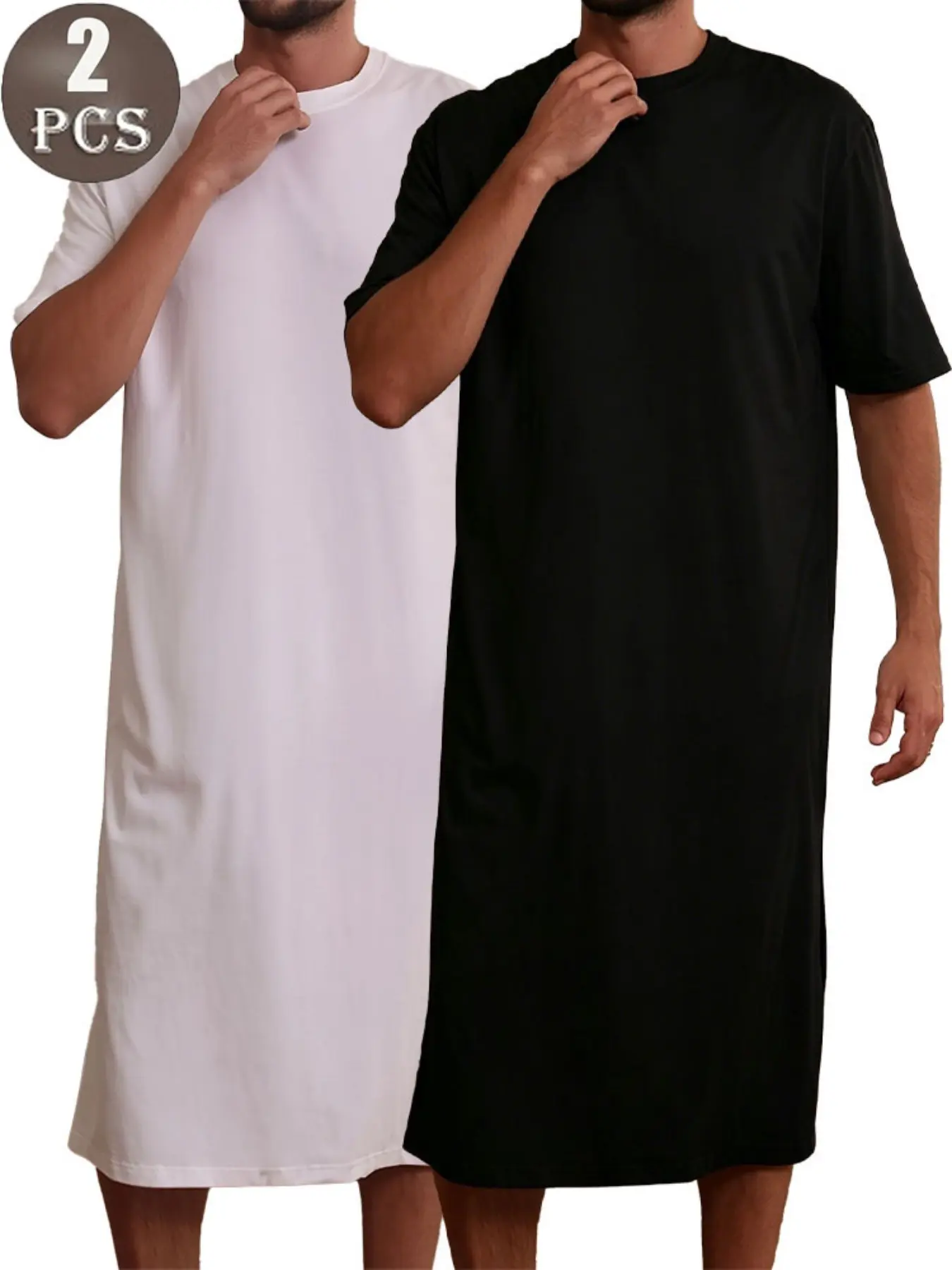2 Pcs Men's Loose Oversized Long Sleepwear Dress, and Short Sleeve Home Loungewear Clothes, Wearable Robe, Comfortable Nightgown Set