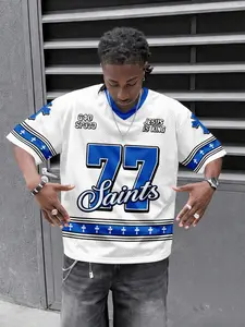 Men's V Neck Short Sleeve T-Shirt, Athletic Top, '77' Print, Breathable Mesh Fabric, Perfect for Summer Sports, Casual Wear, Comfortable Fit