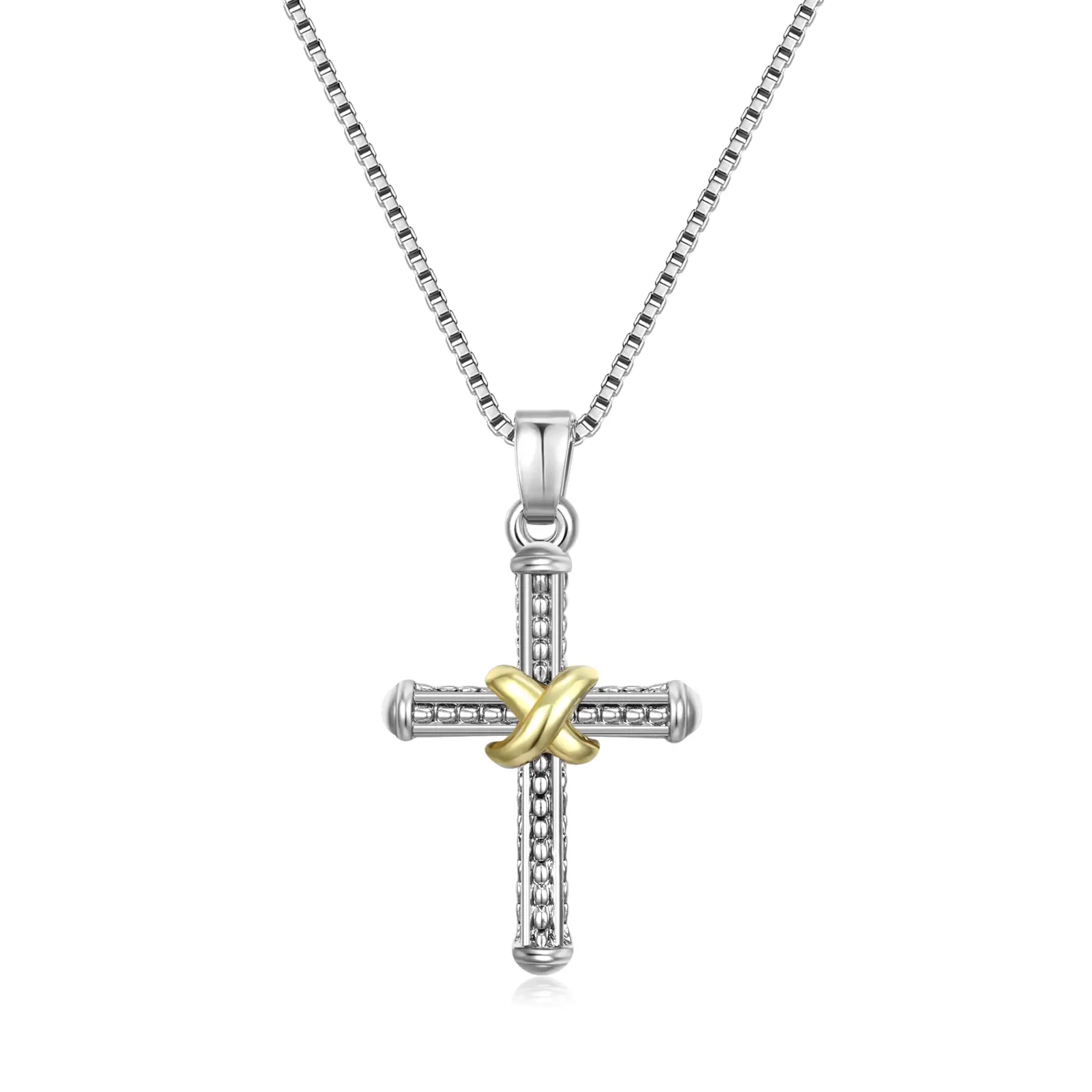 Mytys Crucifix Braided Twist Necklace for Women Fashion Day Gift Elegant Modern Stylish Fashionable Cuban Link Chain Jewelry