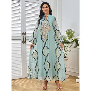 Muslim Women Party Dresses Embroidery Abaya Dubai Jalabiya Ramadan Morocco Islam Eid Vestidos Arab Long Robe Dubai Abayas Kaftan