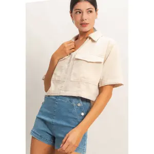 Collared V-Neck Top - Cream
