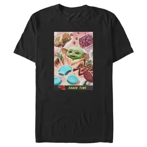 Men's Star Wars: The Mandalorian and Grogu The Child Snack Time Comic Art T-Shirt