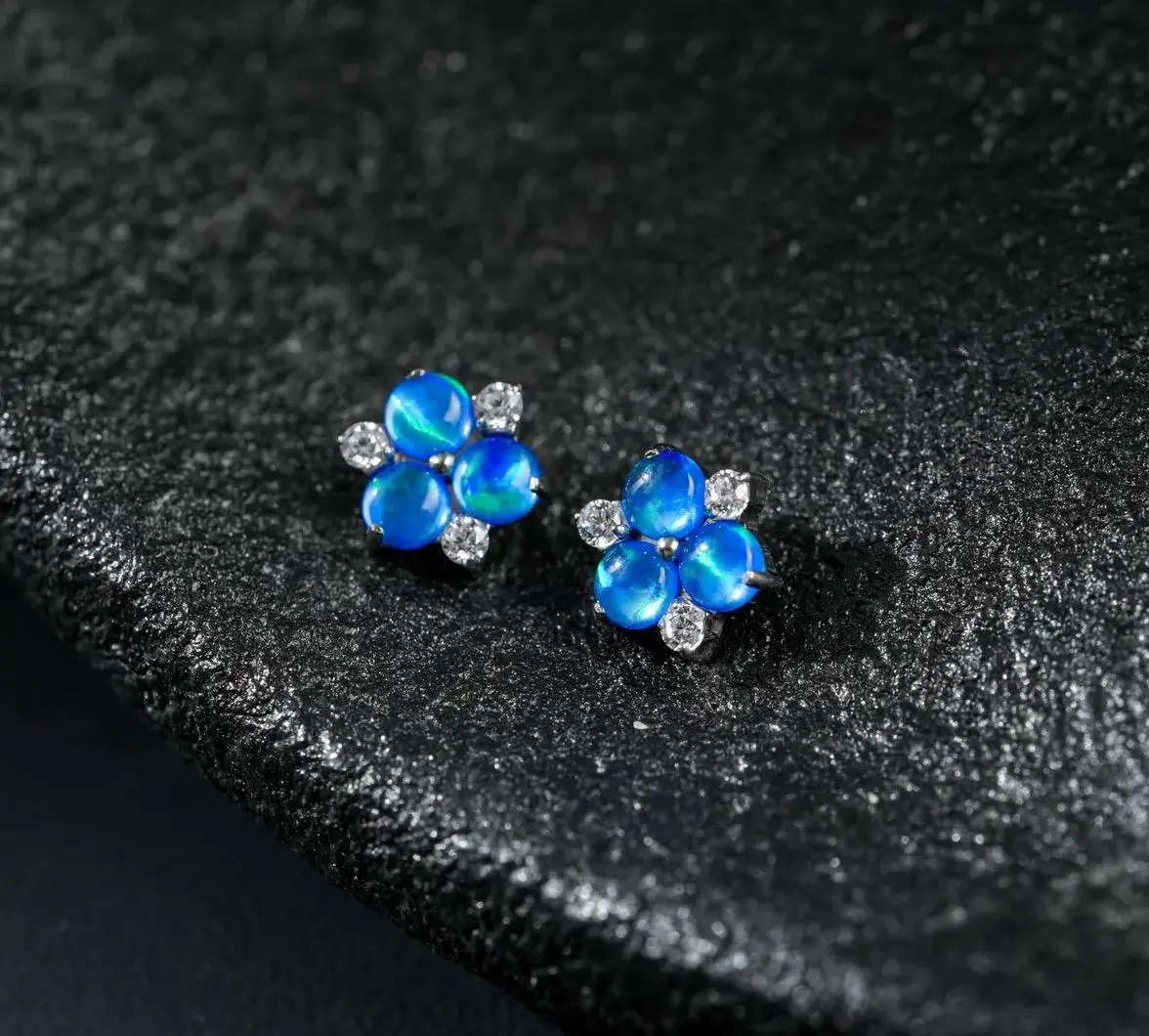 18G/16G Titanium Australian Opal Floral Stud Earring, Conch/Tragus/Helix/Cartilage earrings,  CZ earring, Flat Back Earring, Screw Back Studs, non tarnish jewelry, conch piercing, gift for women, women earrings, trending earrings