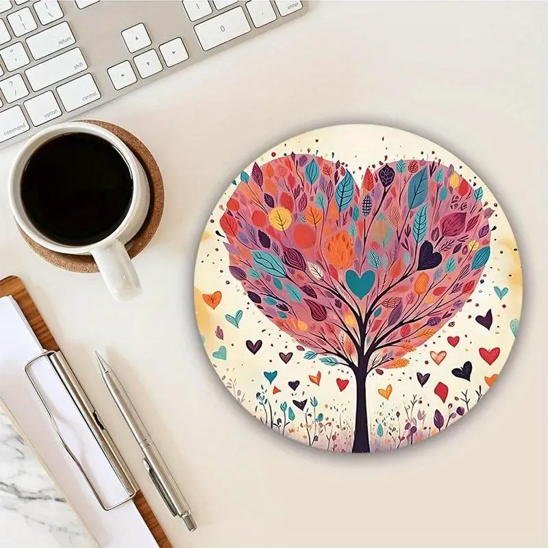 Heart Tree Pattern Mouse Pad, 1 Count Round Anti-slip Mouse Pad, Computer Keyboard Pad, Gaming Accessories for Home & Office Use