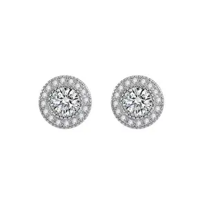 Moissanite Diamond Stud Earrings - Sparkling Double-Layer Design, 0.9 cm Diameter, Lightweight, Perfect for Everyday Wear, Dates, Weddings, Parties, Holiday Gifts for Women