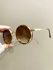 Vintage Round Metal Frame Glasses, Fashionable Unisex Eyewear, Retro Style Decorative Eyeglasses for Men & Women, Trendy Beach Eyewear