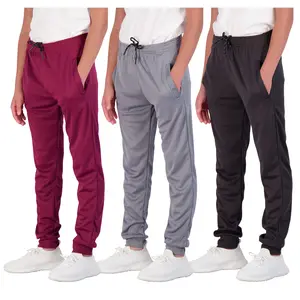 Real Essentials 3 Pack: Boy's Mesh Active Athletic Casual Jogger Sweatpants with Pockets